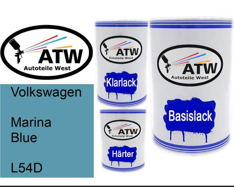 Volkswagen, Marina Blue, L54D: 500ml Lackdose + 500ml Klarlack + 250ml Härter - Set, von ATW Autoteile West.